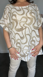 Linnenlook shirt Waves wit/ zand