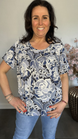 Ballon shirt met elastiek Denim Gebloemd