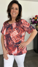 Ballon shirt met elastiek red denim (+size)
