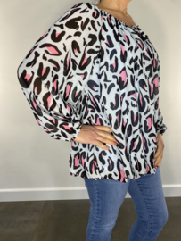 Voile ballon blouse panter licht blauw +SIZE