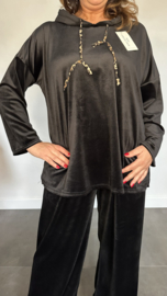 Velvet comfy pak met panter capuchon Zwart -sale