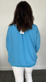 Blouse met boord lange mouw turquoise