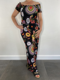 Jumpsuit cirkels en bloemen zwart SALE