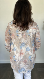 Kanten blouse gebloemd 2-delig zand