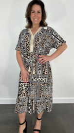 Jurk met elastiek in de taille (soft) panter mix camel