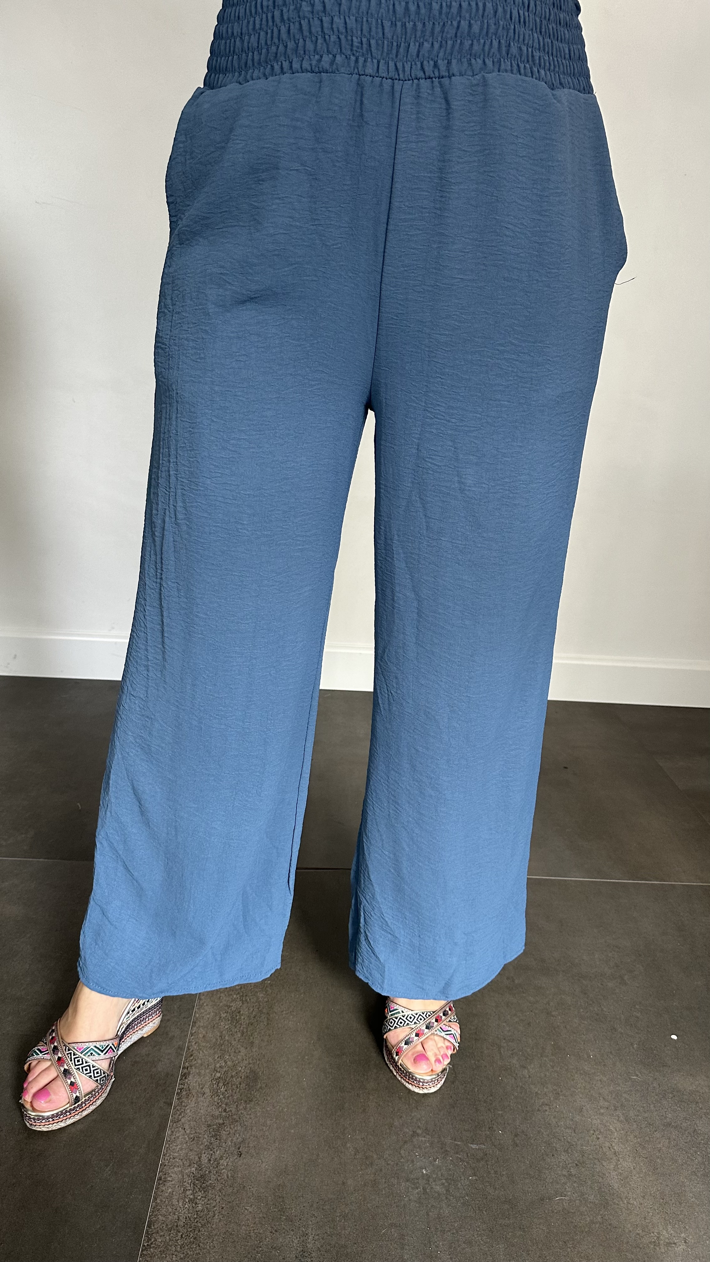 Crepe broek met gesmokte tailleband jeans blauw