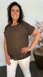 Linnenlook shirt met gehaakt kant Choco