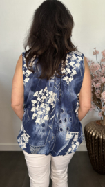 Ballon top Flowers &Jeans blauw/wit