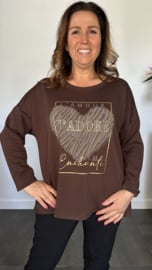 Sweater glitter j'adore donker bruin