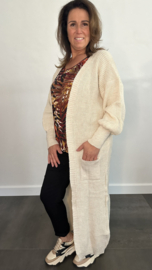 Lang grof gebreid vest met pofmouw beige