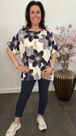 Gebloemd shirt Vera met ketting Marine