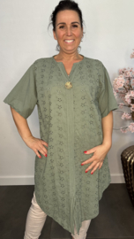 Broderie tuniek met knoop Army