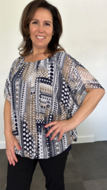 Blouse met boord stippen marine taupe