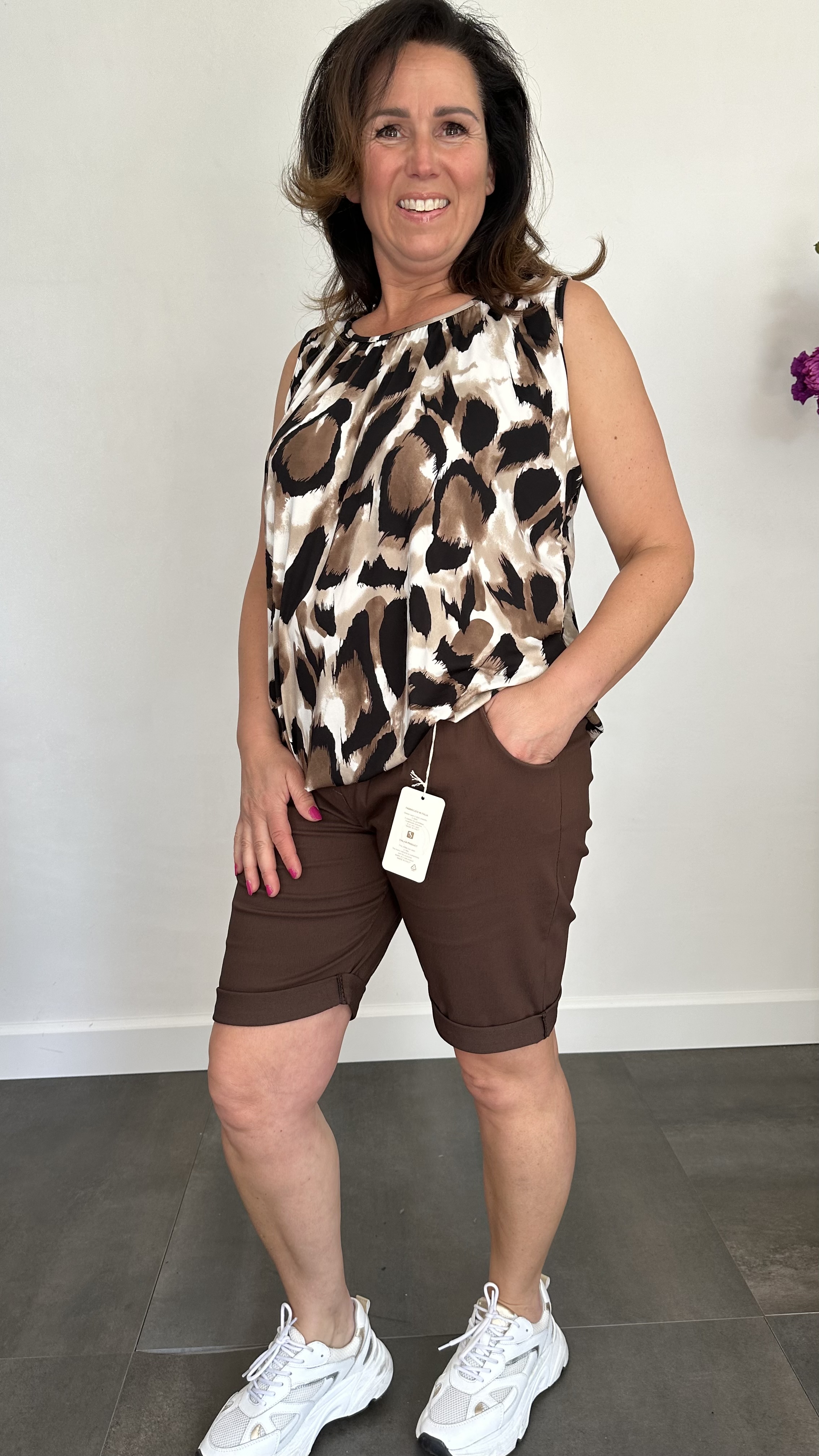 Bermuda stretch broek donker bruin