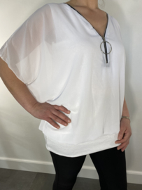 Blouse met boord new zipp korte mouw wit