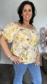 Broderie ballon blouse gebloemd Geel