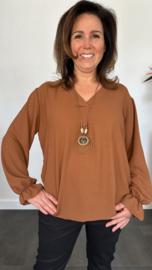 Top Maya lange mouw +SIZE cognac