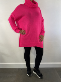 Gebreide trui met grove col pink neon