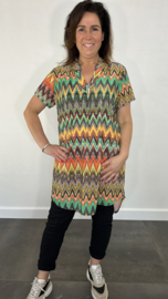 Tuniek liz korte mouw zigzag groen /oker