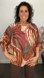 Blouse Selma met strikjes Stone/roest