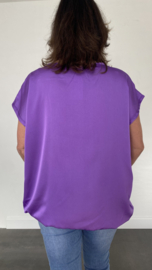 Satijn look shirt met elastiek onderin paars