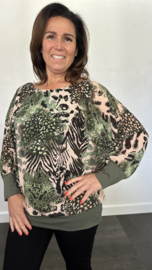 Blouse met boord animal flower army