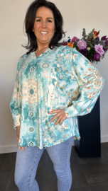 Soft shirt met v-hals en pofmouw Lotus turquoise