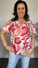 Ballon shirt met elastiek Leaves fuchsia