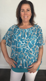 Blouse met boord giraffe turquoise