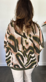 Blouse met boord lange mouw +Size Extra Lava army