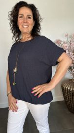 Crinkle shirt met elastiek +ketting Marine