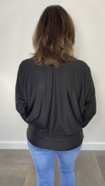 Overslag shirt met brede elastische boord zwart