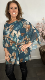 Voile blouse Camellia gebloemd Petrol