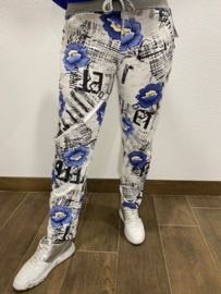 Joggingbroek bloem text blauw