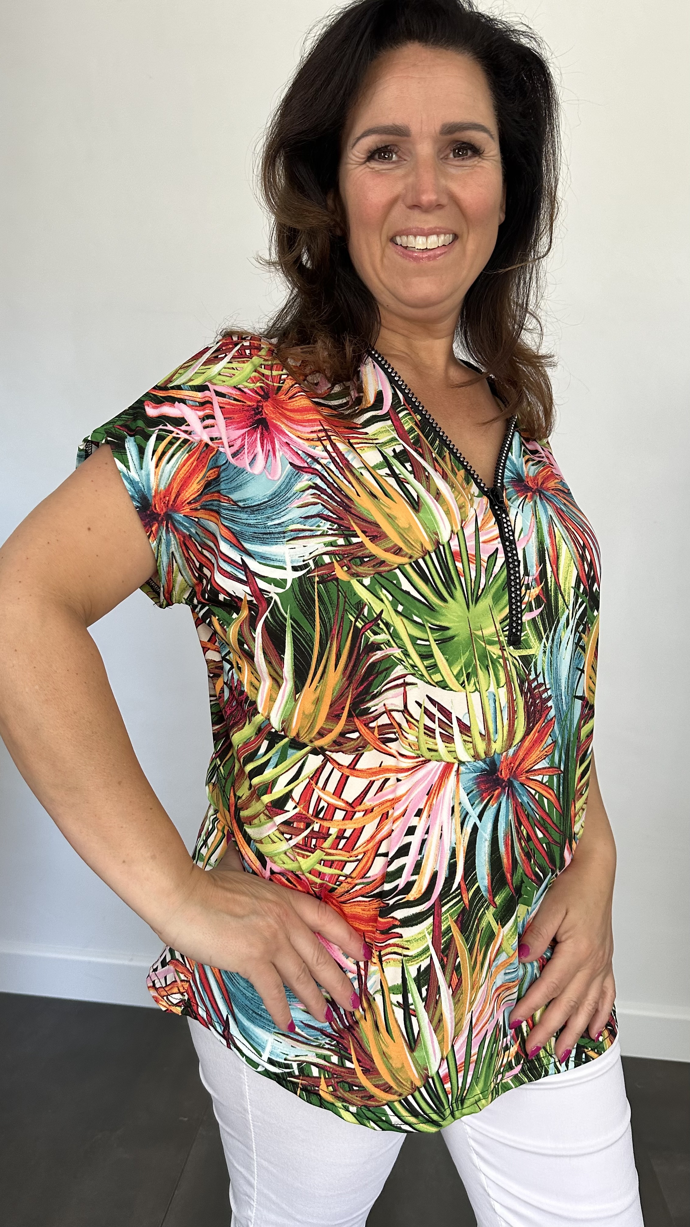 Shirt Zipp palm gekleurd