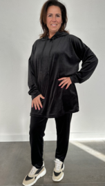2-Delig velvet comfy pak met capuchon zwart +SIZE SALE