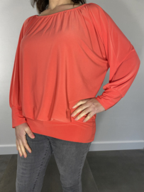 Shirt met elastische boord en vleermuis mouw travel koraal