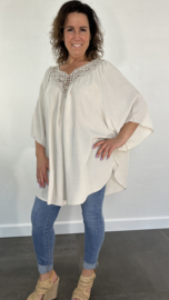 Tuniek/ blouse chantal met kant kiezel+SIZE