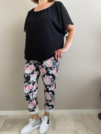 Joggingbroek zwart /roze roos