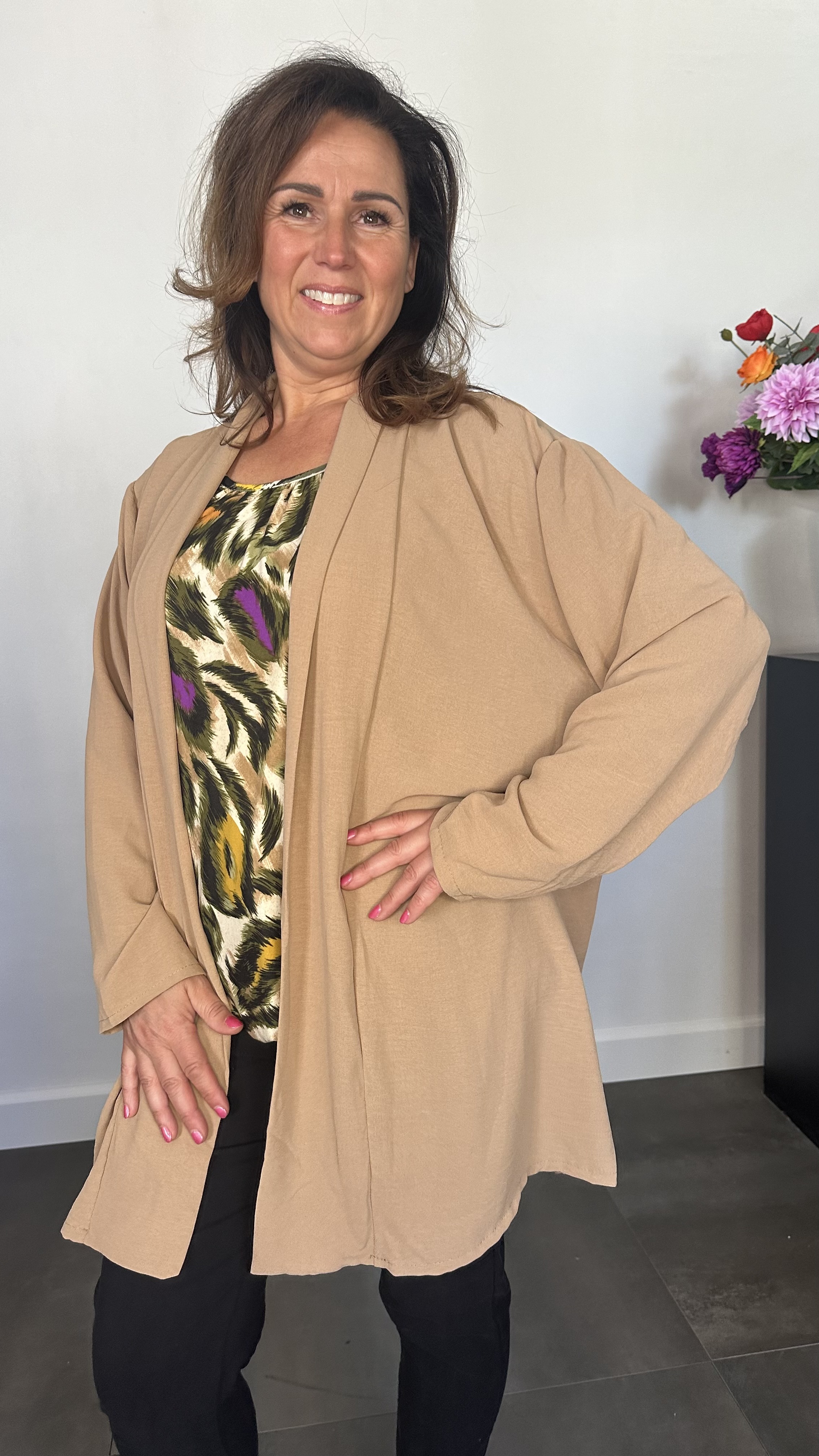Crepe vest met sjaalkraag Camel