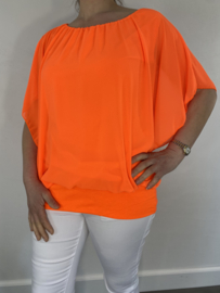 Blouse met boord korte mouw oranje neon