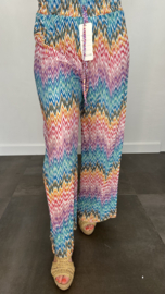 Plisse broek met wijde pijp ZIGZAG turquoise SALE