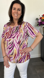 Ballon shirt met elastiek animal stripes fuchsia(+size)