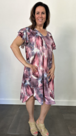Stretch jurk Gold marble roze