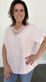 Shirt met glitter v-hals roze