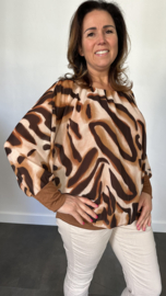 Blouse met boord lange mouw +Size Extra Lava cognac