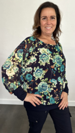 Blouse met boord roos marine