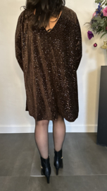 Velvet jurk/ tuniek met pailletten en strik Bruin
