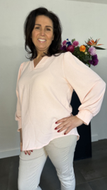 Crepe blouse met v-hals en pofmouw Roze