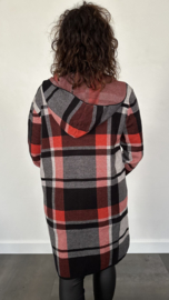Geruit vest met capuchon stone